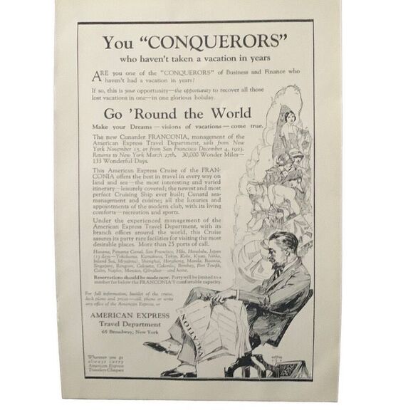 Vintage 1923 American Express Travel Department Conquerors Ad Advertisement - Picture 4 of 4